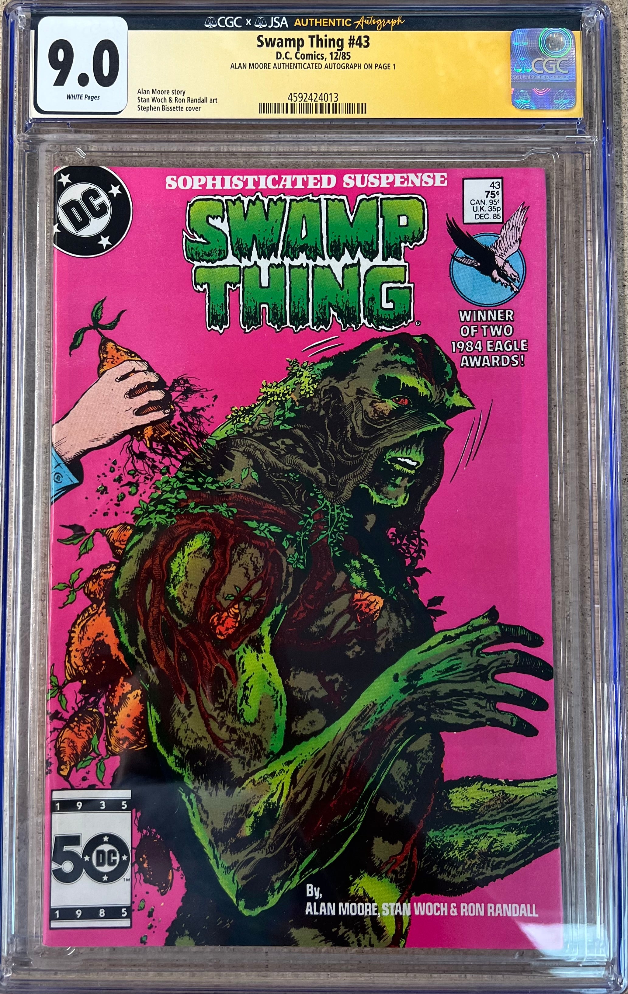 Swamp Thing #43 JSA X CGC 9.0 Alan Moore Authenticated Autograph