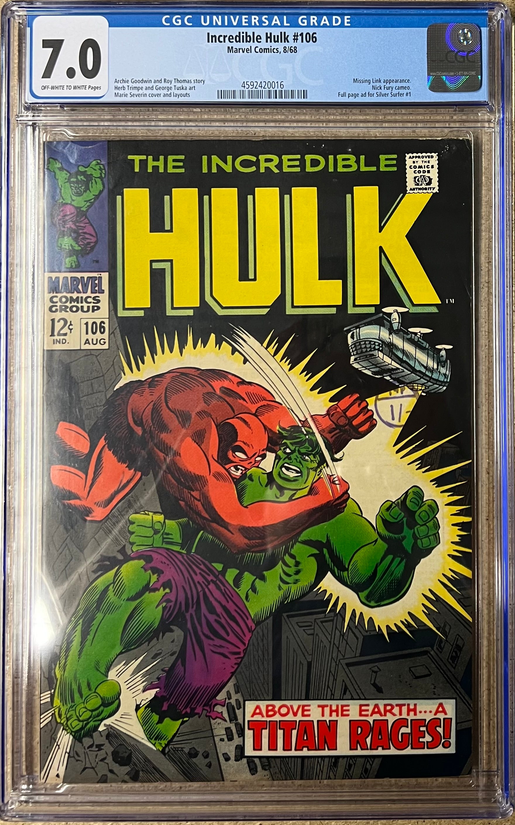 Incredible Hulk #106 CGC 7.0