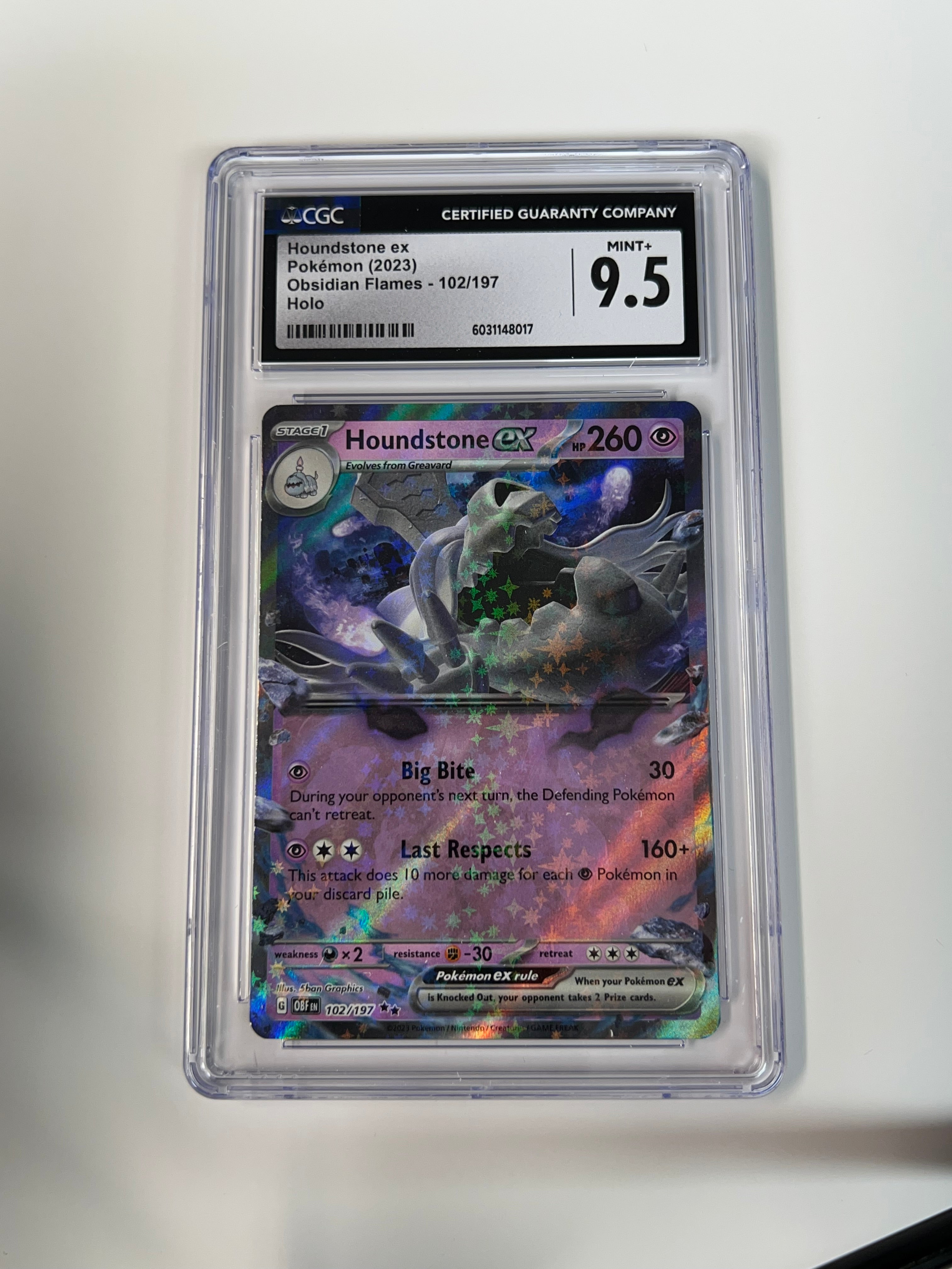 houndstone pokemon card Houndstone Obsidian Flames 102/197 CGC 9.5