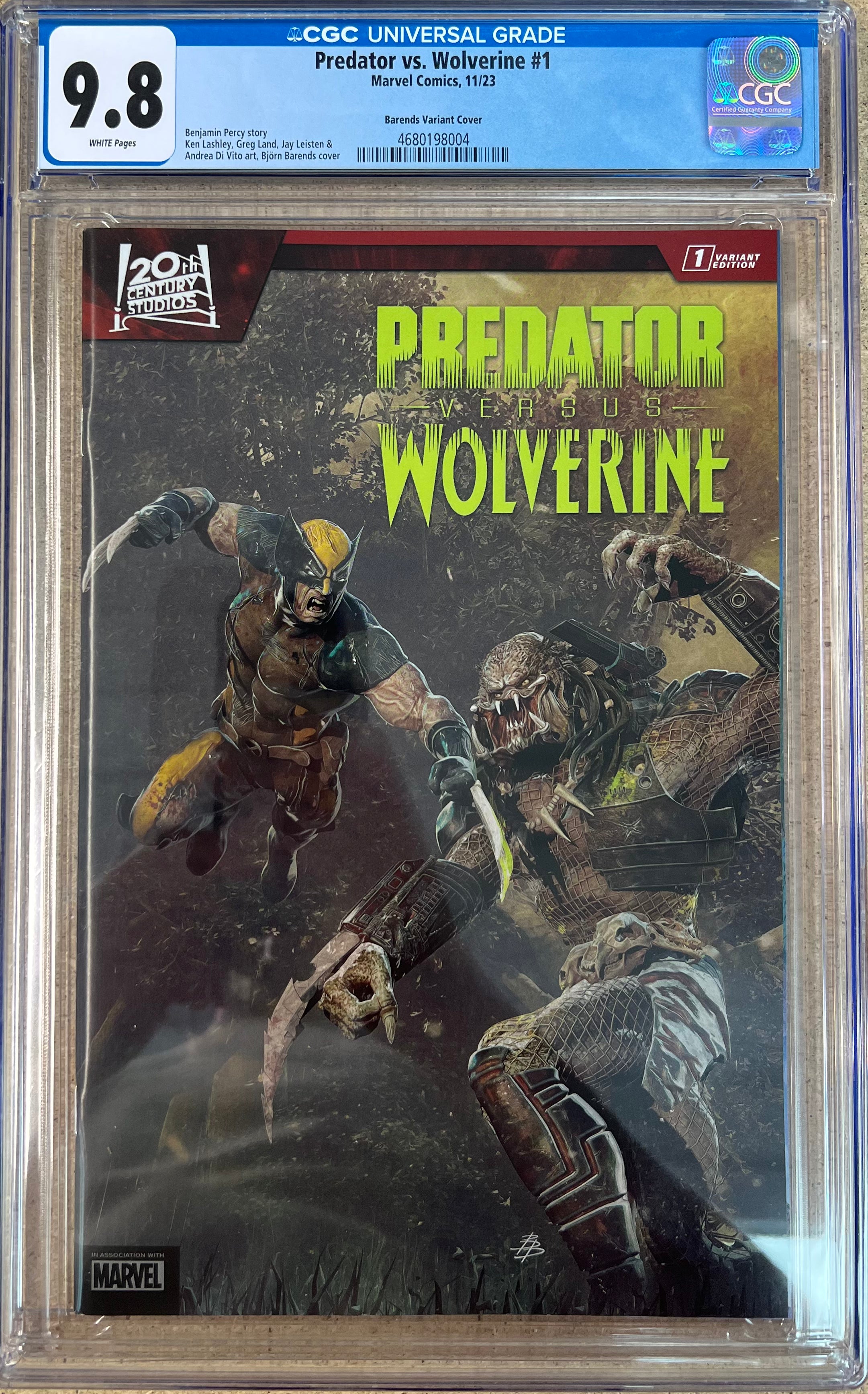 Predator Vs Wolverine #1 Barends CGC 9.8