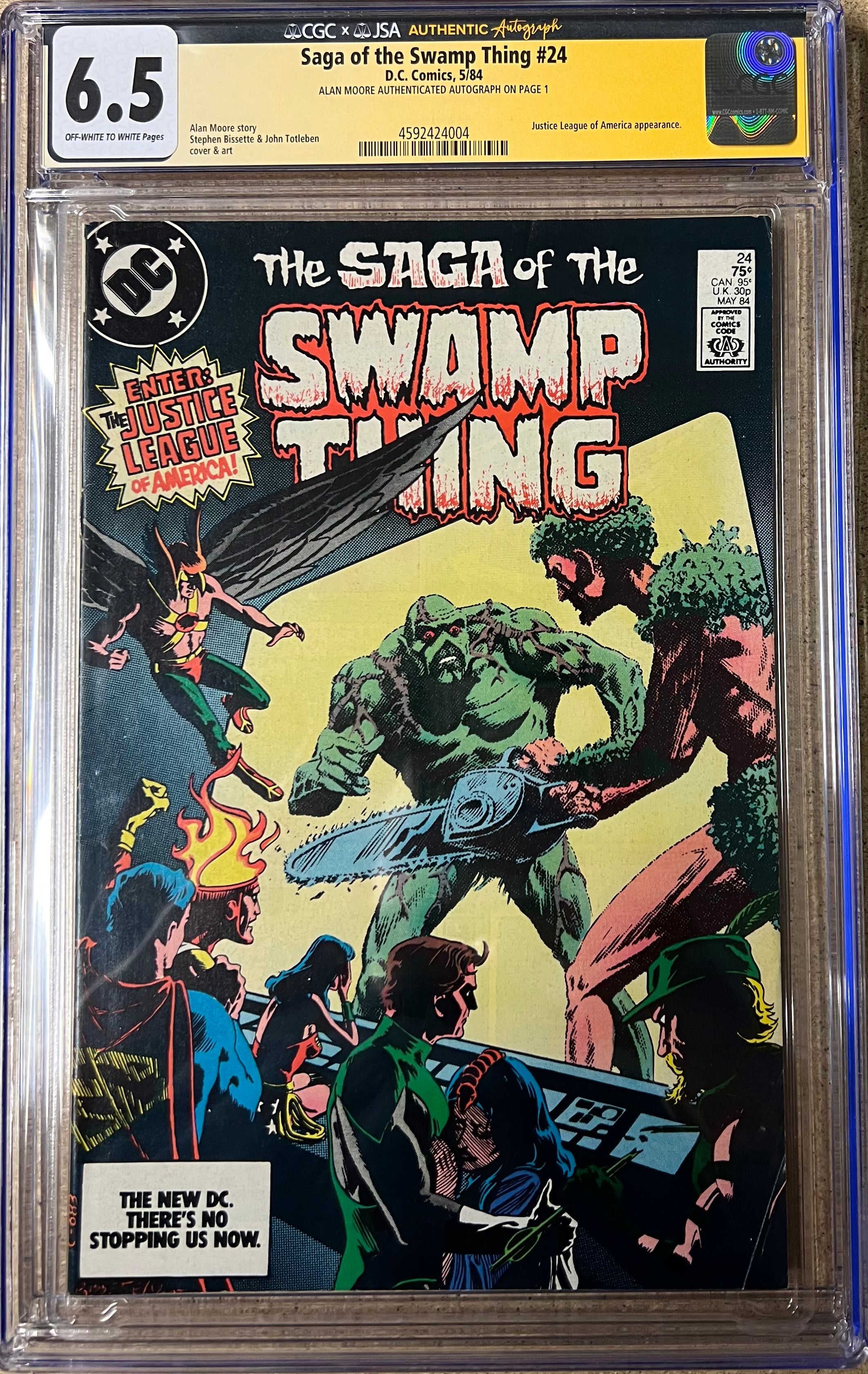Saga of the Swamp Thing #24 JSA / CGC 6.5 Signed by Alan Moore