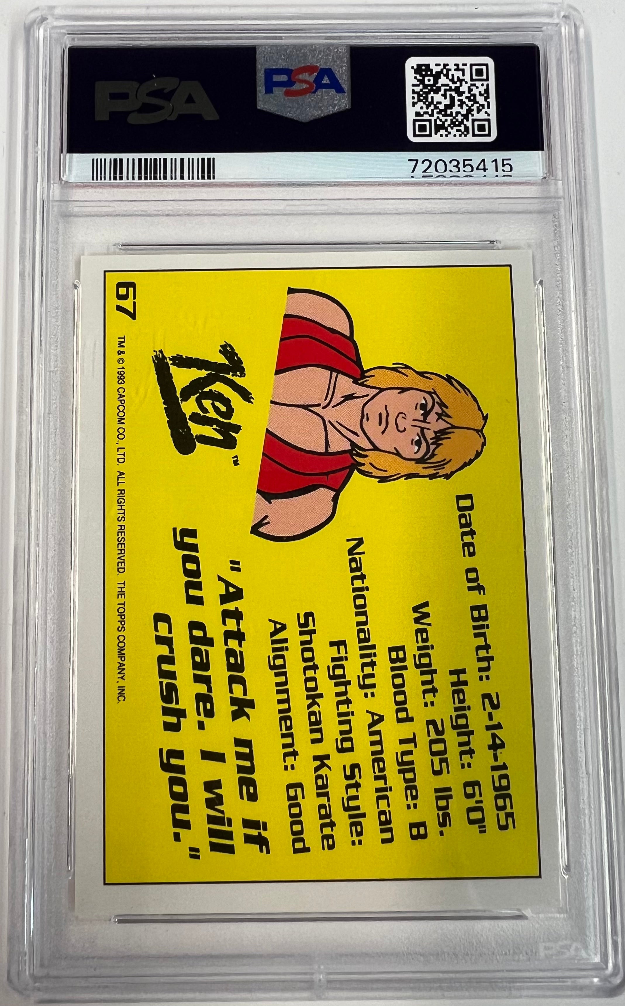 1993 Topps Ken Street Fighter II PSA 9 - Slab City Comics