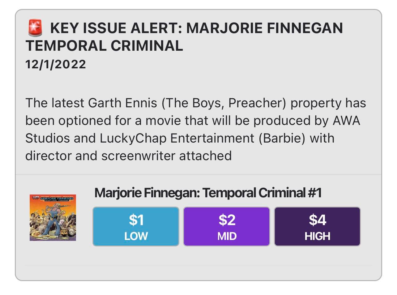 MARJORIE FINNEGAN TEMPORAL CRIMINAL #1 CHATZOUDIS VIRGIN VARIANTS - Slab City Comics