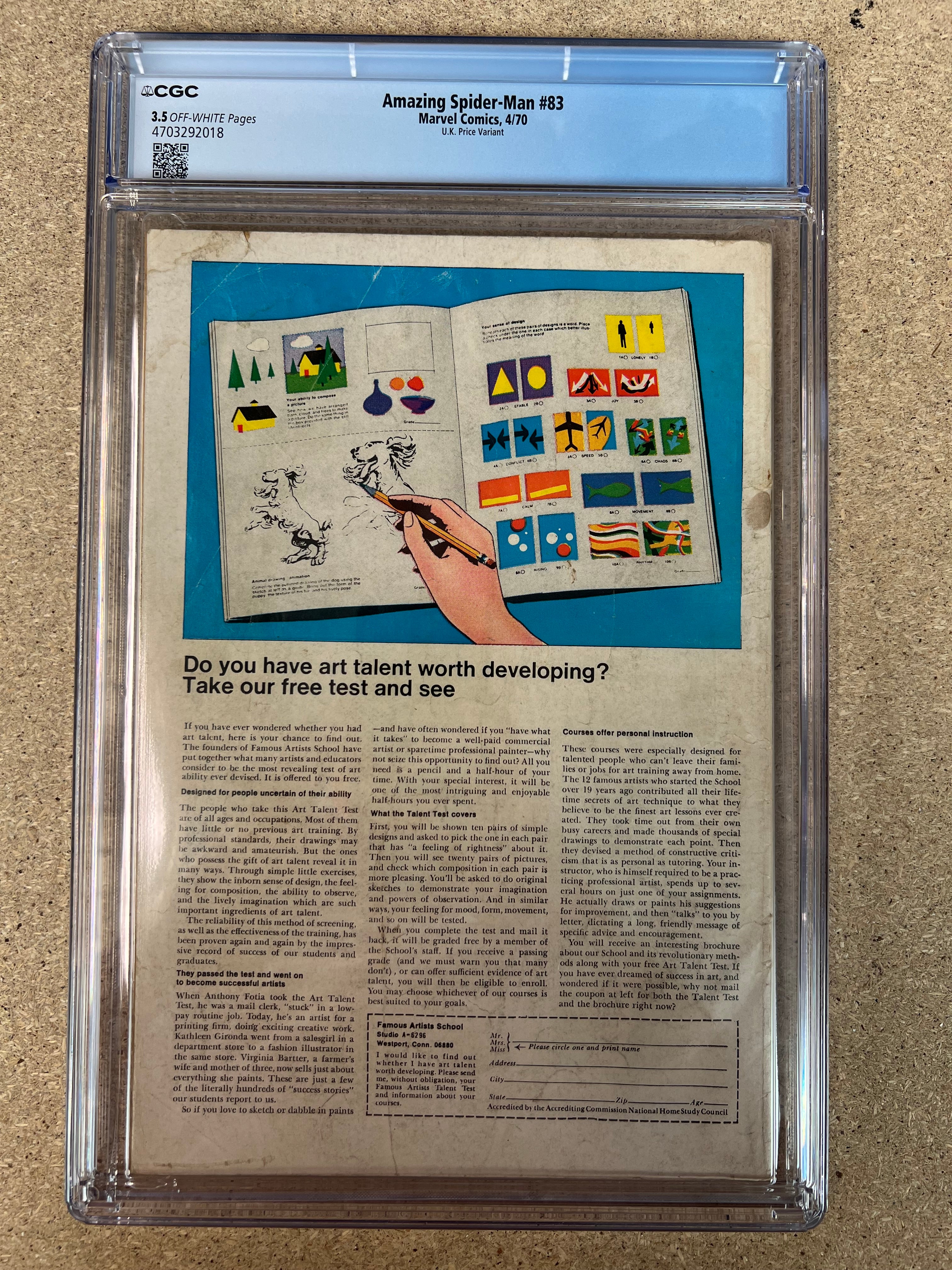 Amazing Spider-Man #83 CGC 3.5 U.K Price Variant