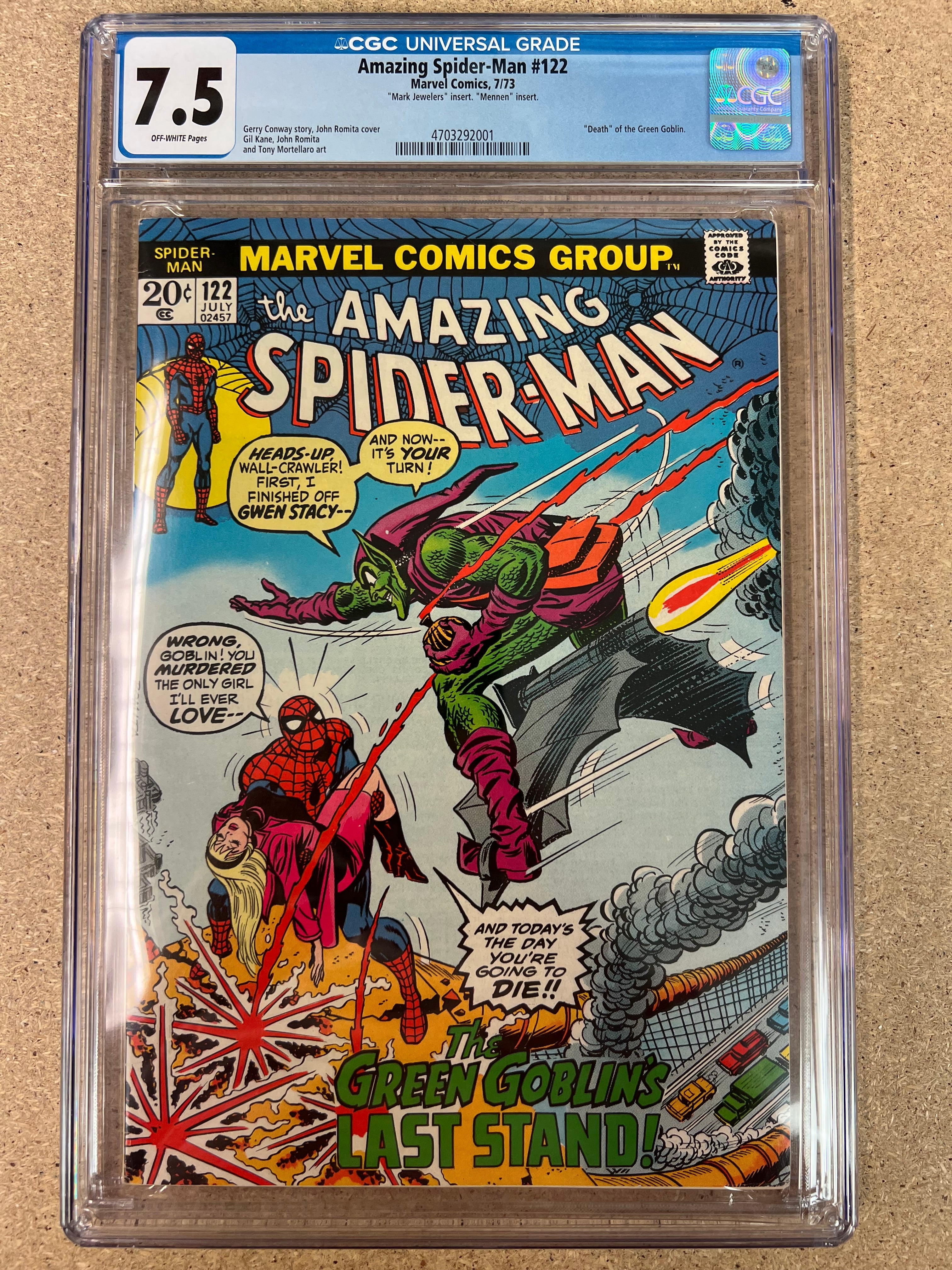 Amazing Spider-Man #122 CGC 7.5 Mark Jewellers & Mennen Insert