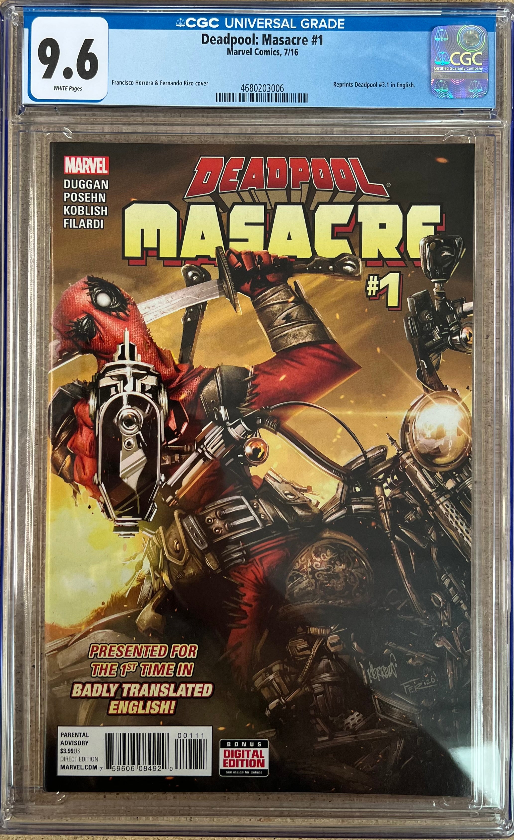 Deadpool: Masacre #1 CGC 9.6